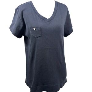 FRESH PRODUCE Women Size L BLACK‎ V-Neck Cotton Baby Rib Top USA